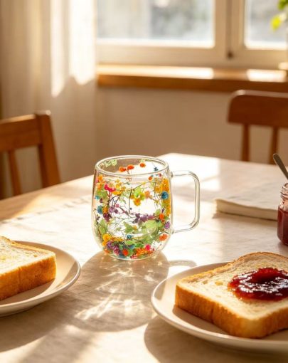 1pcu002F2pcs Double-Wall Thermal Coffee Mugs with Dried Flower Cups - High Borosilicate Suitable for Home, Office, Camping, for Hotu002F Drinks, Cups for Tea, Milk, Juice, Juice Containers