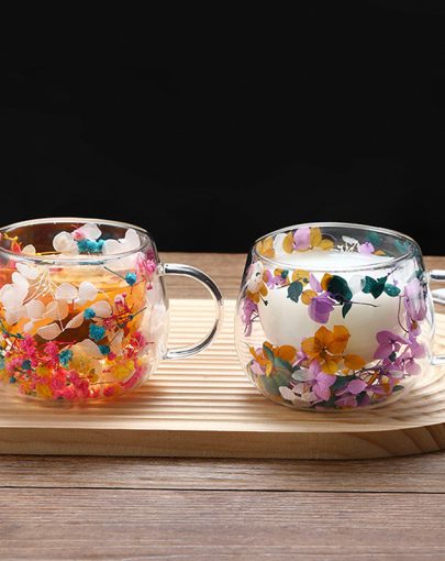 1pc 5Oz High Borosilicate Double-Layer Glass Cups with Handles, Floral Design, Perfect for Valentine'S Day Gifts, Reusable Mugs Suitable for Coffee, Milk, Juice, Ideal for Home